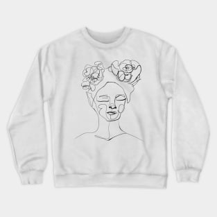 Minimalist Woman with Peony - Abstract Line Art Portrait with Flowers Crewneck Sweatshirt